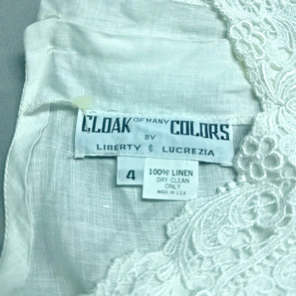 Vintage Cloak of Many Colors White Linen Lace Blouse Cottagecore Victorian Top 4 - Picture 9 of 13